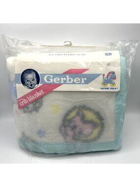 Gerber Fleece Crib Blanket Safari Pals 36x50 Nylon Binding Vintage 90s